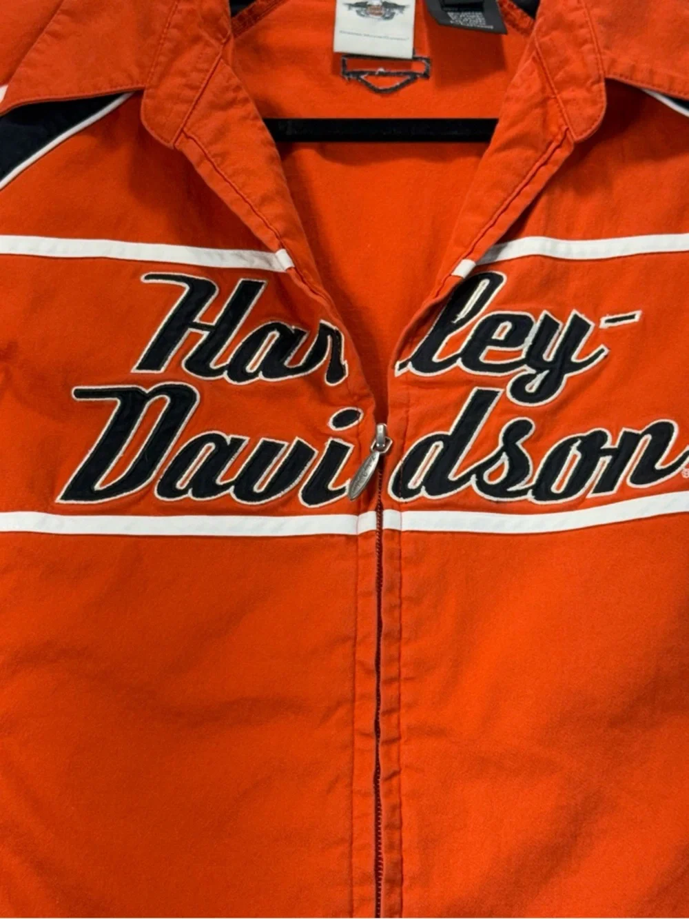 Harley-Davidson Bright Orange and Black Zip Racing Shirt - Picture 3 of 9